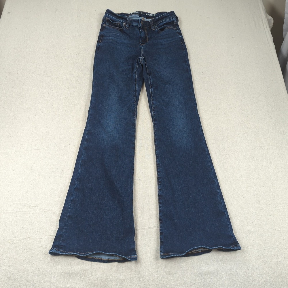American Eagle Jeans Womens 0 Blue Super High Rise Flare Stretch Hippie Boho